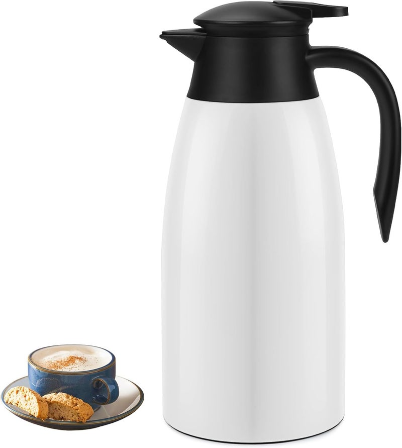 GearRoot 70oz Coffee Carafe Airpot Insulated Coffee Urn Stainless Steel Vacuum Thermal Pot Flask Dispenser for Coffee, Hot Water, Tea, Hot Beverage - Keep 12 Hours Hot, 24 Hours Cold -White - Image 1
